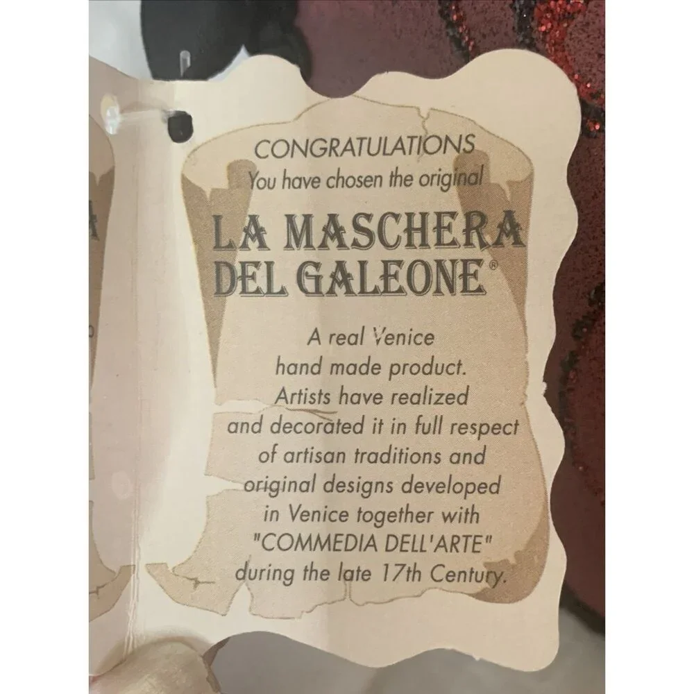 Masquerade Mask Black & Red Pirate Style - Pier 1 Store - Hand made In Venice